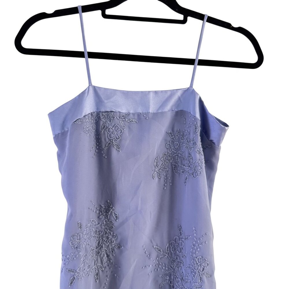 Vintage Nicole Miller Pansy Blue Floral Beaded Spaghetti straps Maxi Dress 12 - Picture 4 of 15